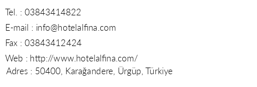 Alfina Hotel telefon numaralar, faks, e-mail, posta adresi ve iletiim bilgileri